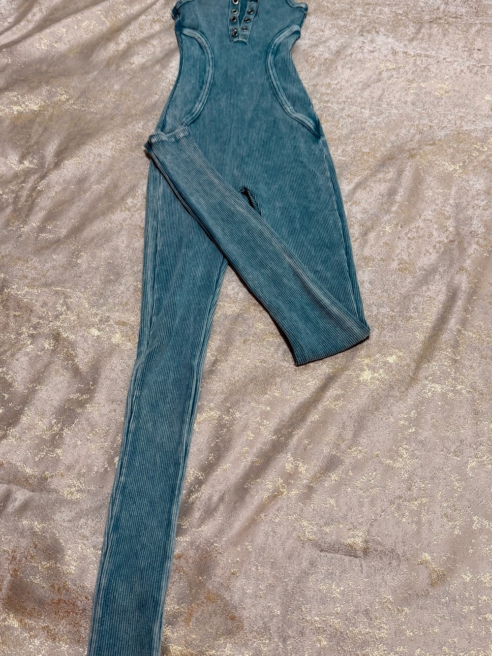 Fashion Nova Teal Ribbed Halter Jumpsuit - Picture 5 of 9